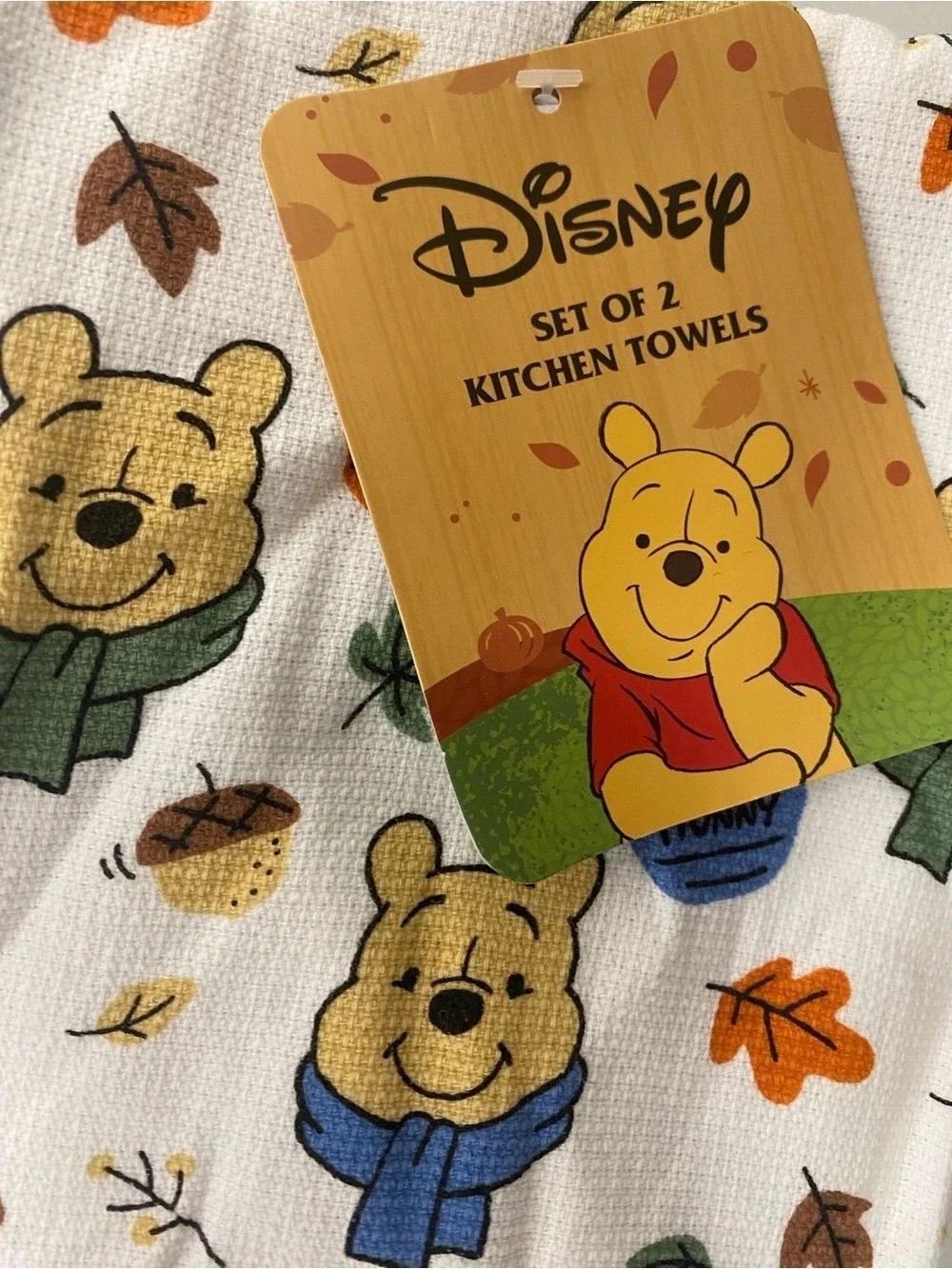 BRAND NEW!! Disney Winnie the Pooh Set of 2 Kitchen Towels White & Yellow NWT